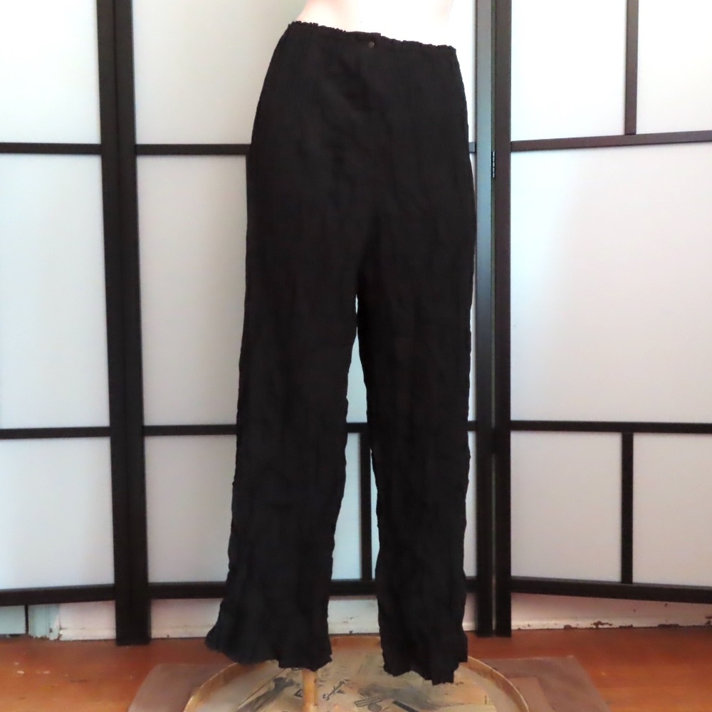 Babette Black Pants M Crinkle Polyester Elastic Waist